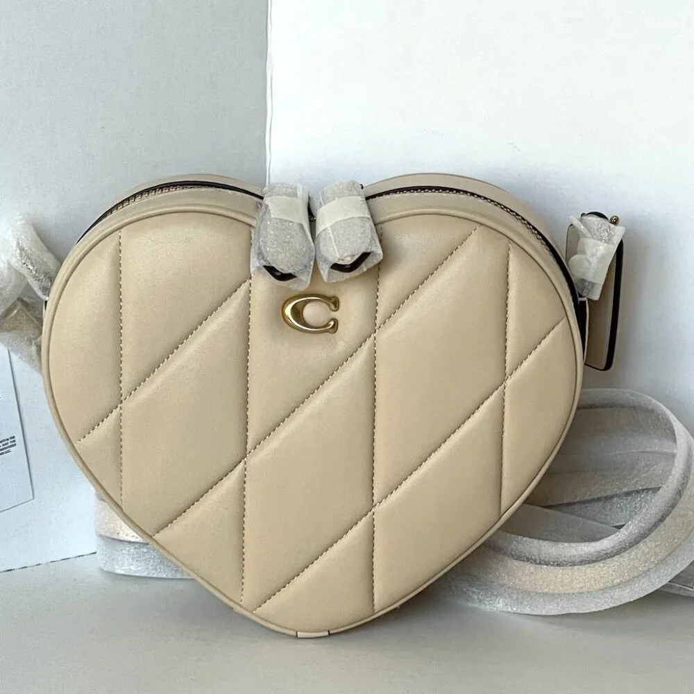 Coach Heart Crossbody Bag Ivory Quilted Nappa Leather Brass CE725